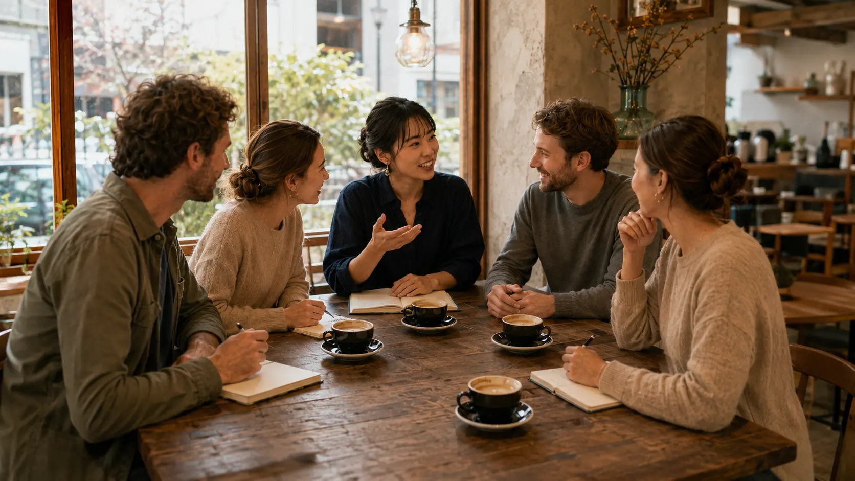 Conversation lesson with a local teacher in a cozy Tokyo café
