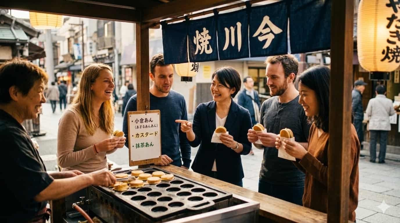 Japanese teacher and students in a Tokyo cafe lesson